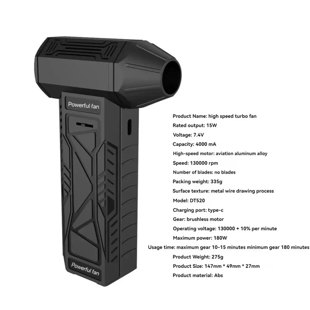 High-Speed Turbo Jet Fan for Powerful Airflow and Fast Cooling