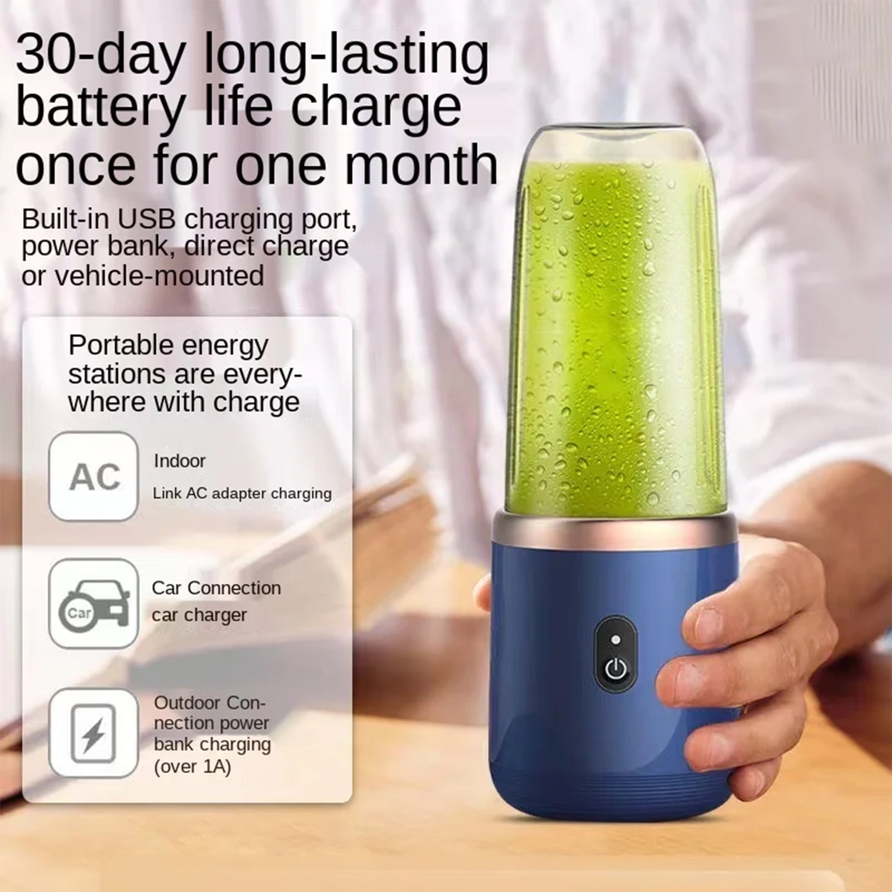 Portable Juicer Blender USB Rechargeable Juicer Cup with 6 Blades
