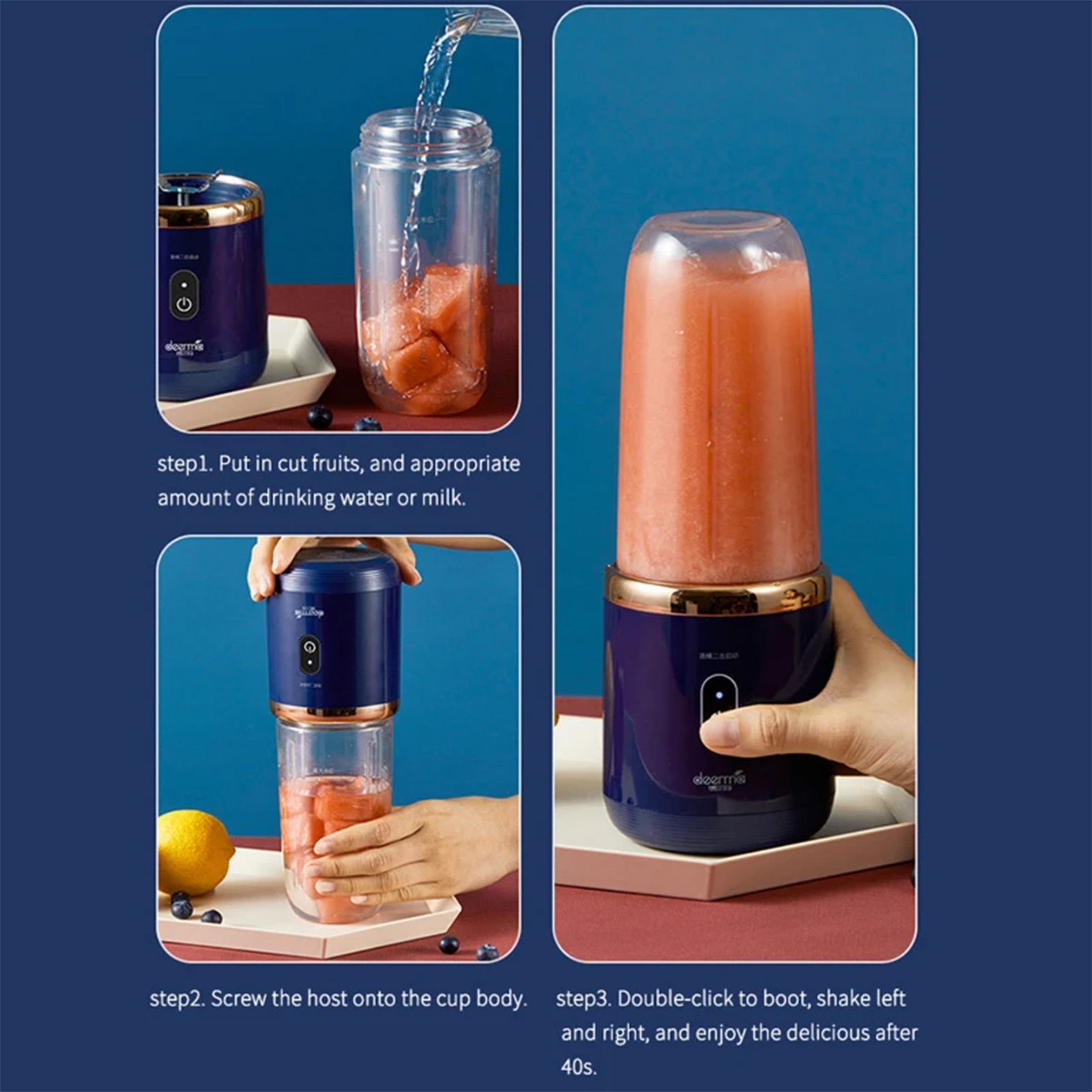 Portable Juicer Blender USB Rechargeable Juicer Cup with 6 Blades