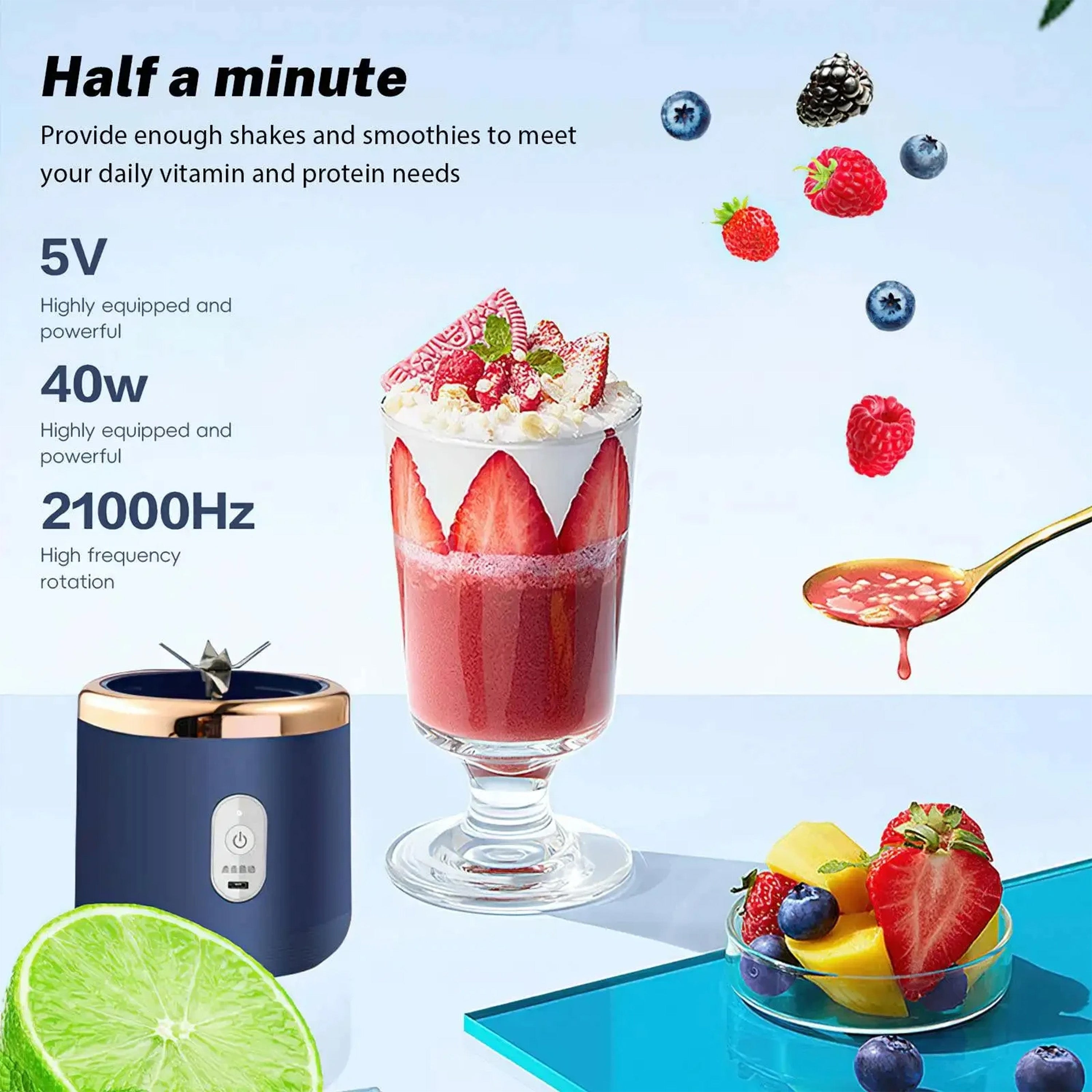 Portable Juicer Blender USB Rechargeable Juicer Cup with 6 Blades