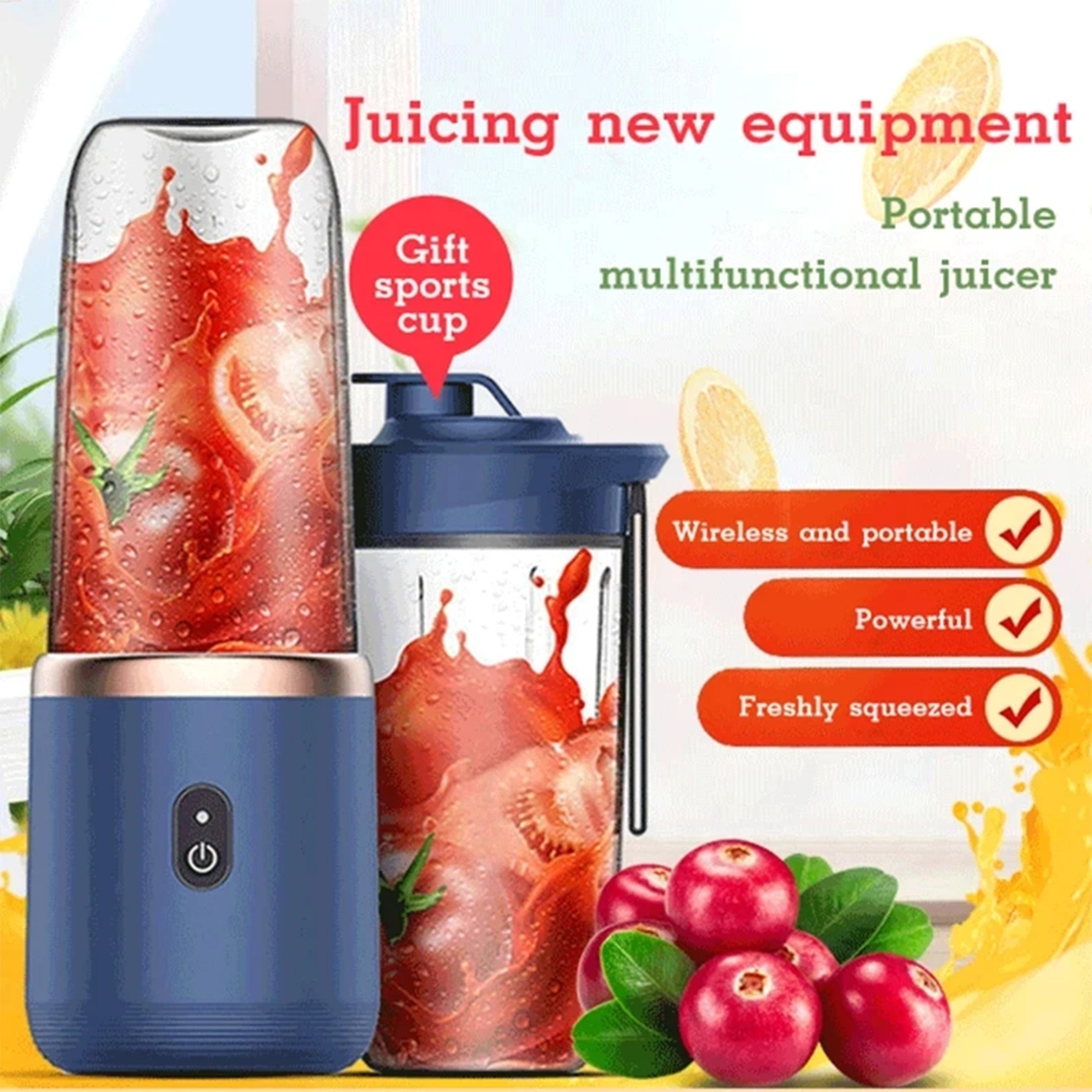Portable Juicer Blender USB Rechargeable Juicer Cup with 6 Blades