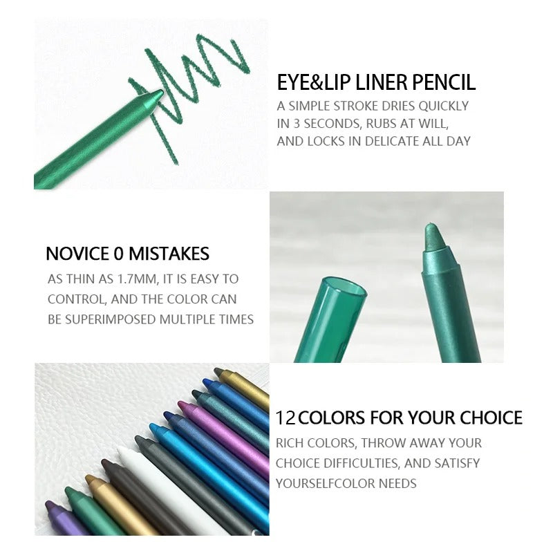 12-Color Glitter Eyeliner Pencil Set