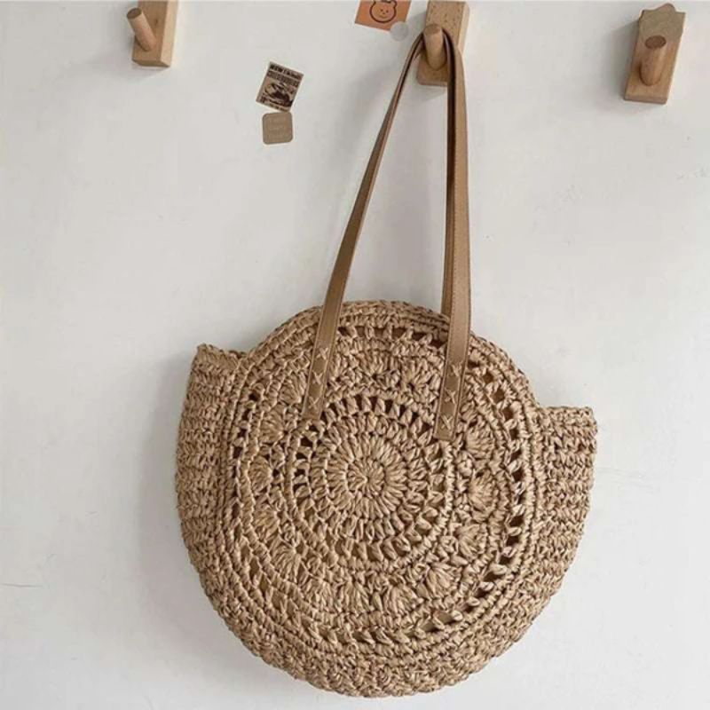 Beach Shoulder Bag – Summer Round Straw Tote Bag, Stylish & Versatile
