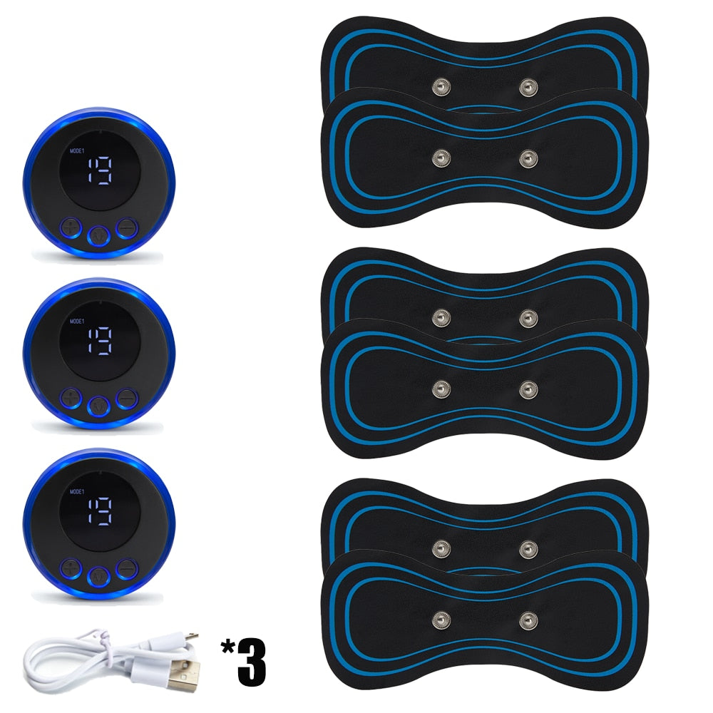 EMS neck massage patch for soothing neck pain relief, portable personal care device for relaxation and muscle tension.