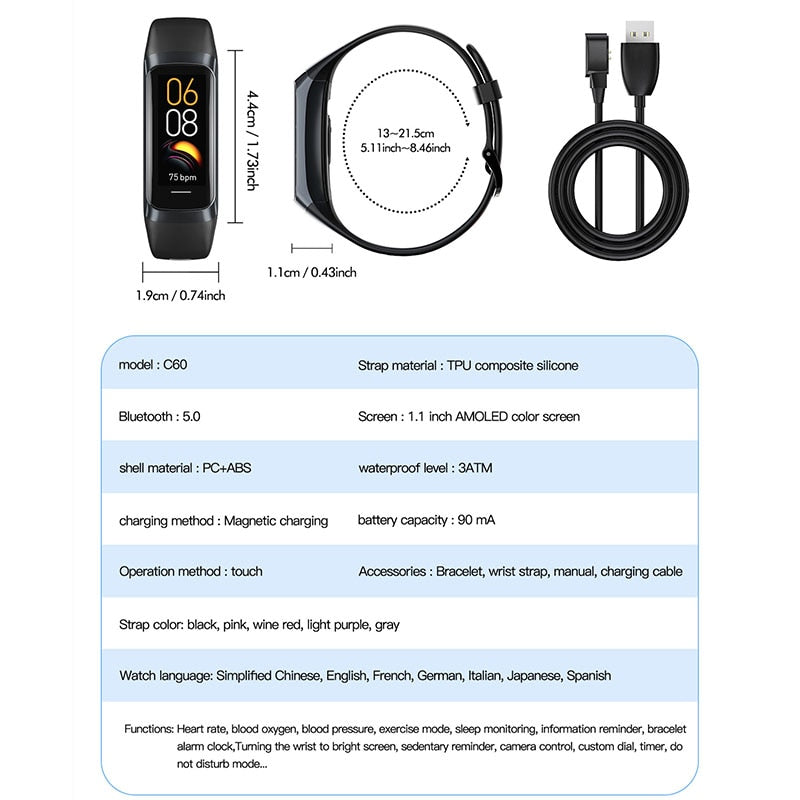 Amoled waterproof smart sports band, fitness tracker with health monitoring and durable design for active lifestyles.