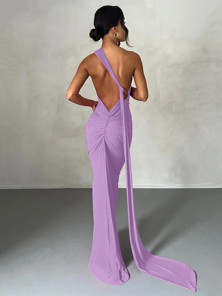 One Shoulder Ruched Maxi Dress
