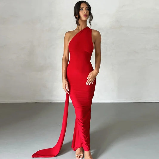 One Shoulder Ruched Maxi Dress