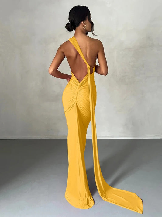 One Shoulder Ruched Maxi Dress
