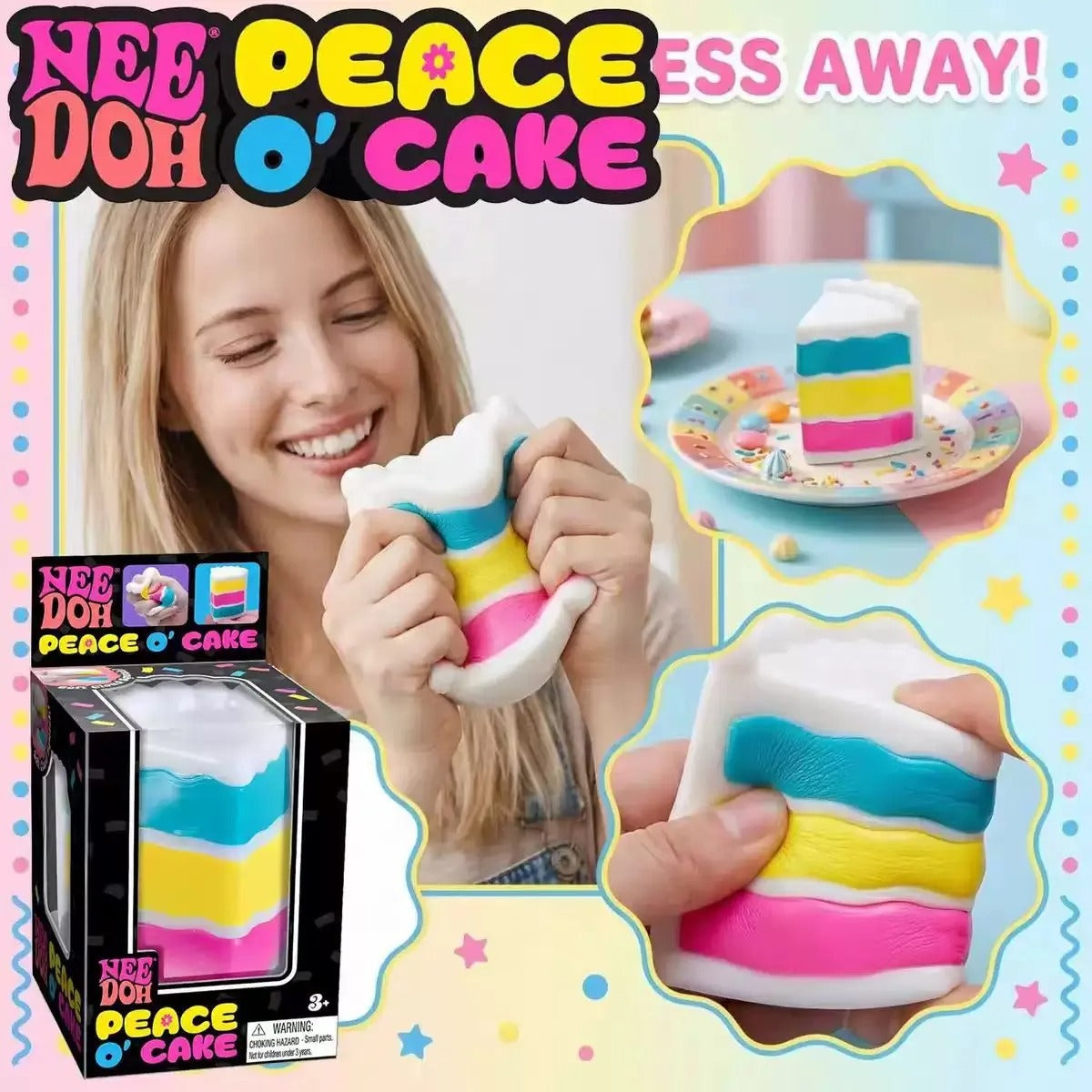 NeeDoh Peace O' Cake Squishy Toy – Rainbow Cake Sensory Fidget Toy for Stress Relief, Anxiety Relief & Sensory Play for Kids and Adults