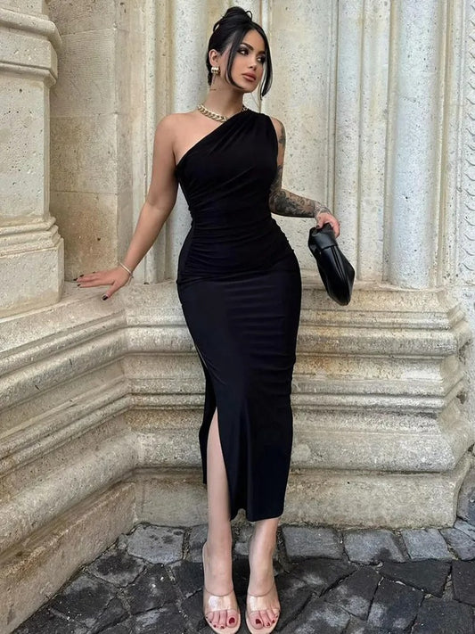 Black Elegant Split Maxi Dress