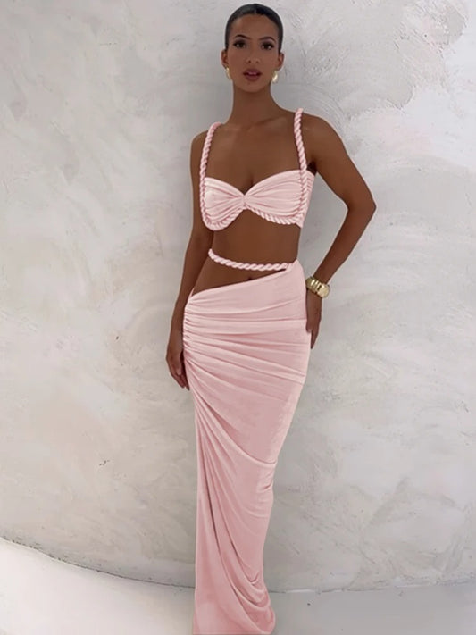 Pleated Crop Top Skirt Set