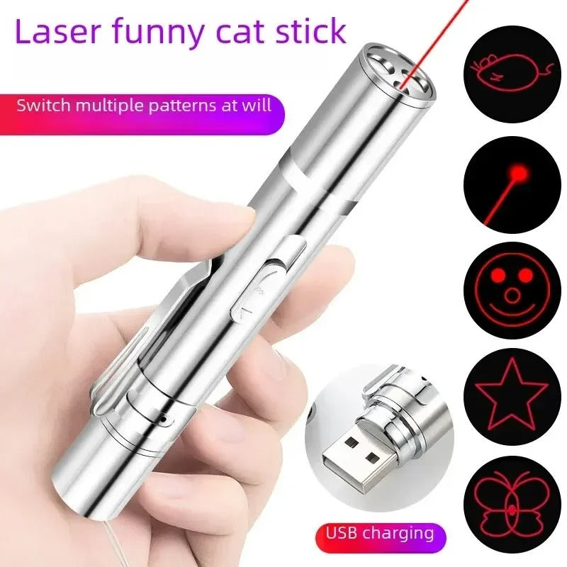 USB Rechargeable Interactive Cat Laser Toy – Multifunctional Infrared Projection Cat Teaser Stick for Indoor Cats