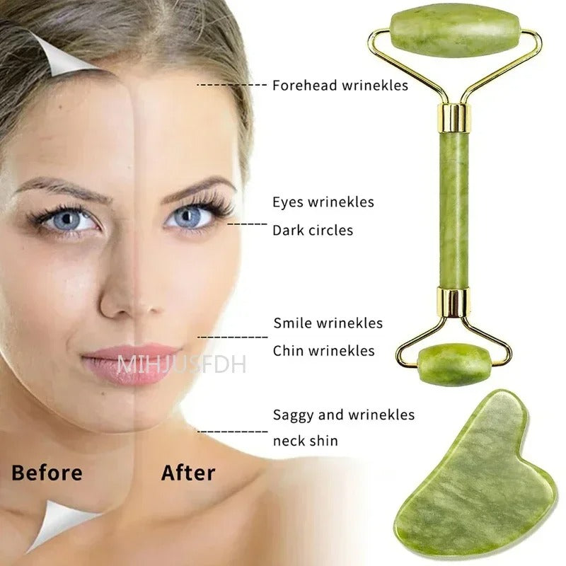 Natural Jade Roller & Gua Sha Set – Double-End Face Massager