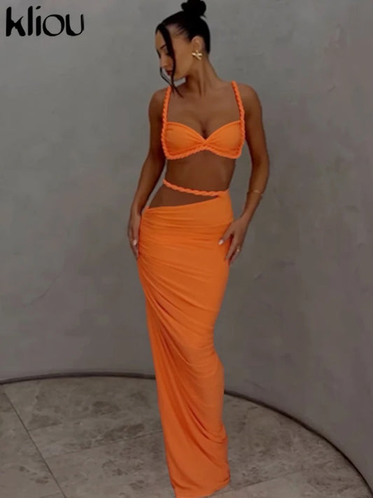 Pleated Crop Top Skirt Set