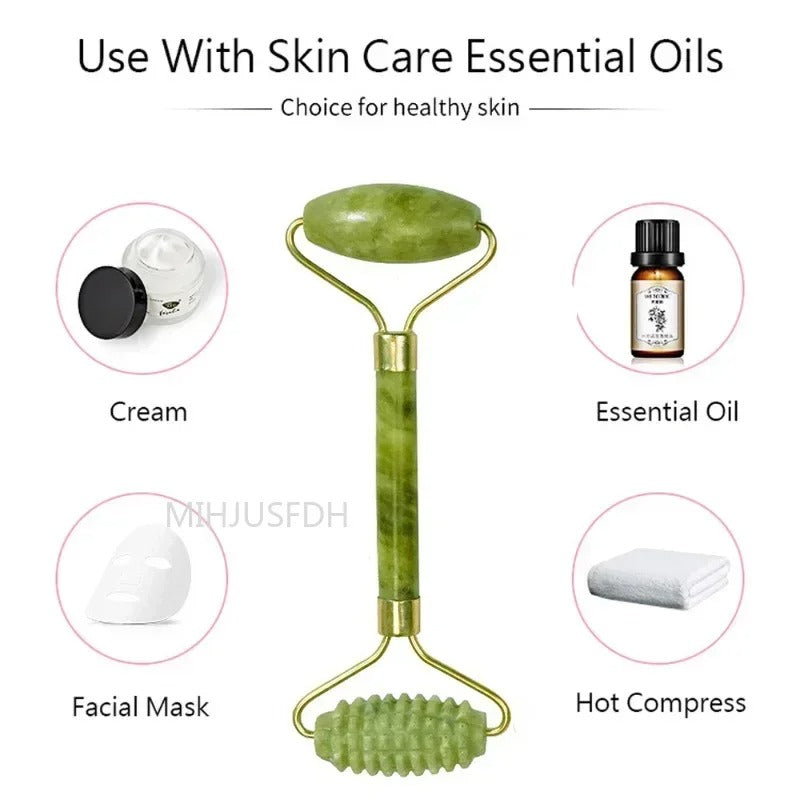 Natural Jade Roller & Gua Sha Set – Double-End Face Massager