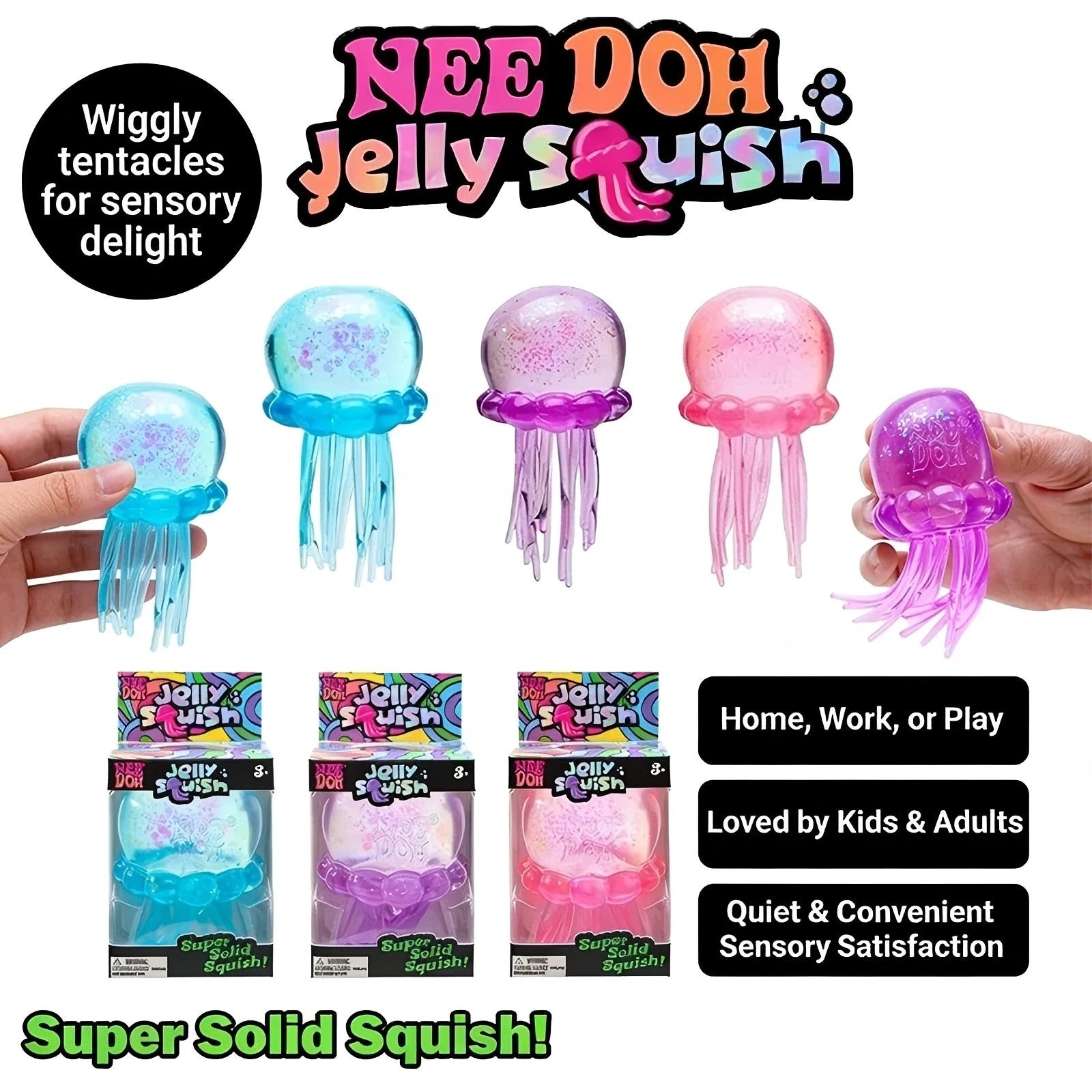 NeeDoh Jellyfish Squishy Stress Toy – Soft Sensory Fidget Toy for Stress Relief, Anxiety Relief & Sensory Play for Kids and Adults
